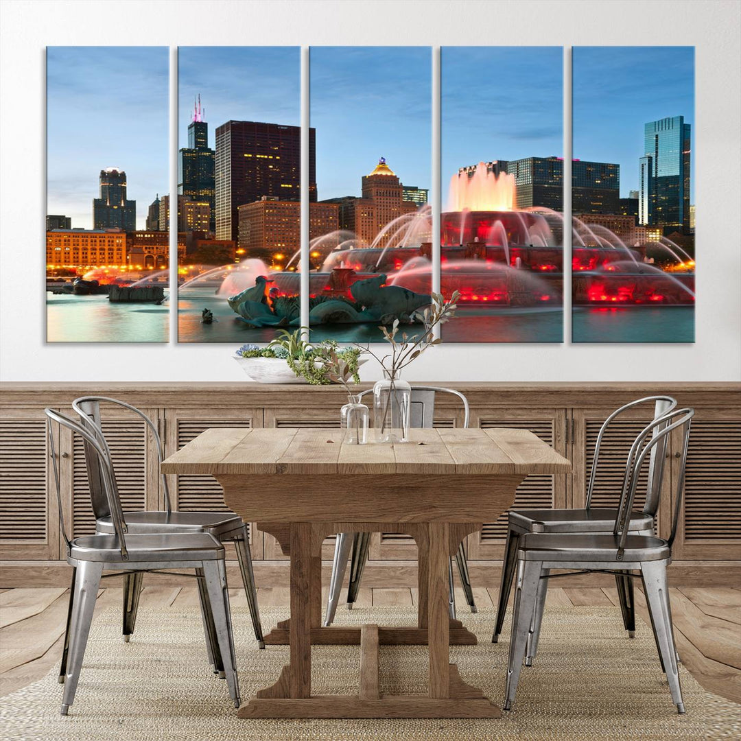 Chicago City Lights Night Skyline Cityscape View Wall Art Impression sur toile