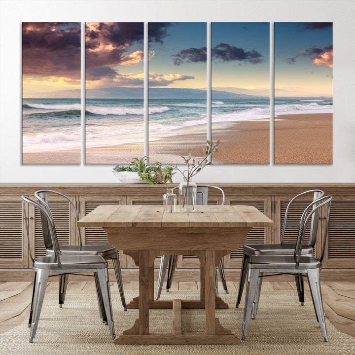 Cloudy Weather Beach Sunset Sunrise Wall Art Canvas Print