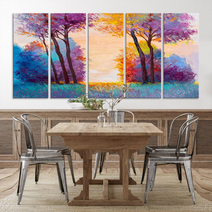 Oil Paint Effect Trees Wall Art Canvas Print features a UV-protective coating for lasting vibrancy.