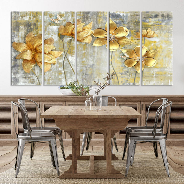 Golden Flowers Wall Art Canvas Print