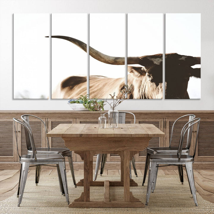 Texas Cow Longhorn Wall Art Canvas