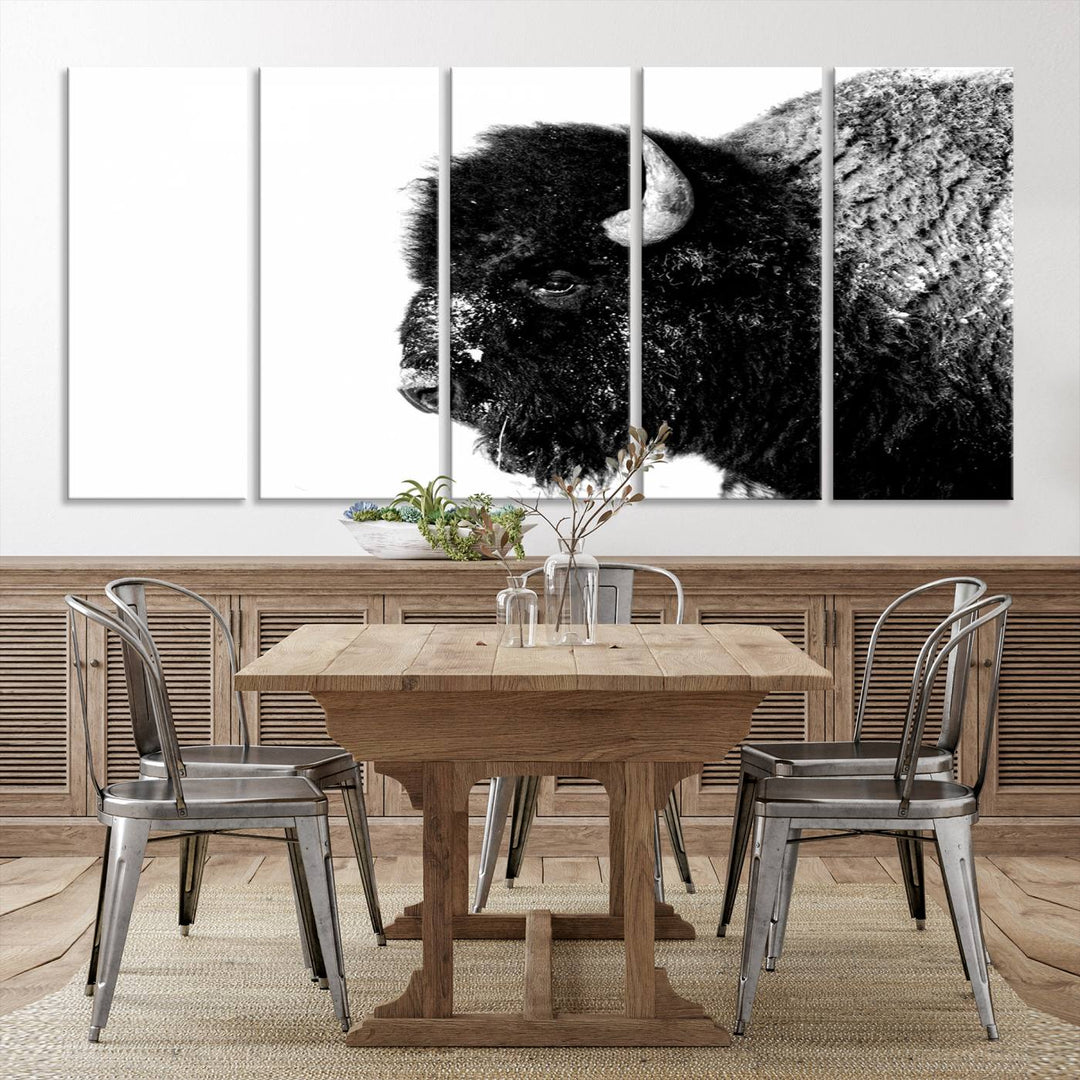 American Bison Wall Art - Buffalo Wall Art Black and White Canvas Print - Framed, Ready to Hang, Modern Nature-Inspired Artwork for Home and Office Decor