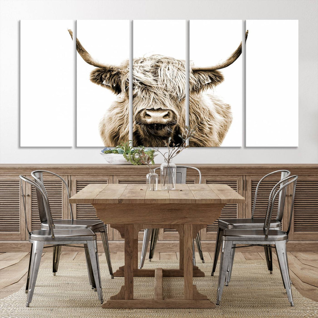 Scottish Highland Cow Cattle Art Print Farmhouse Wall Art Canvas Print