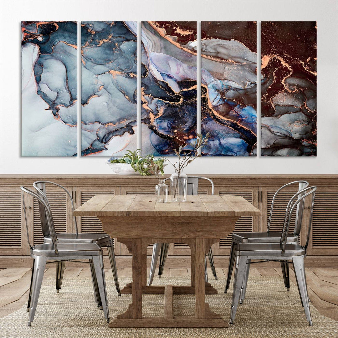 Brown Blue Abstract Marble Wall Art Canvas Print