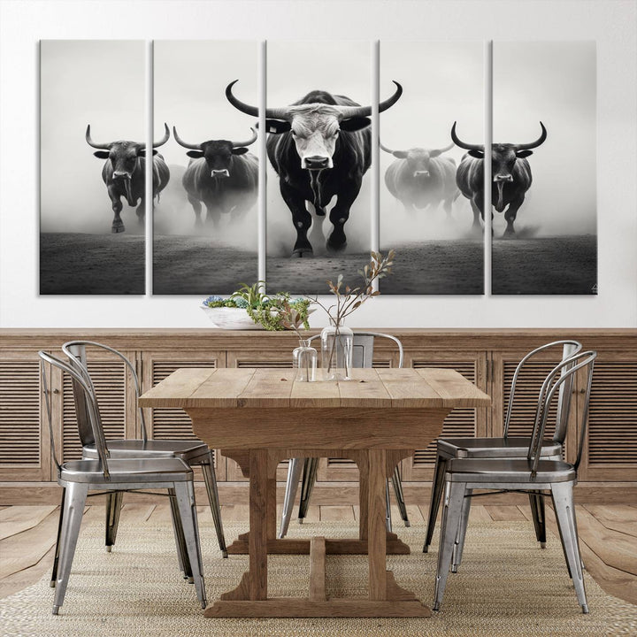 The Texas Bighorn Cow Hern Wall Art Canvas Print, featuring a UV-protective coating, creates a ready-to-hang masterpiece.