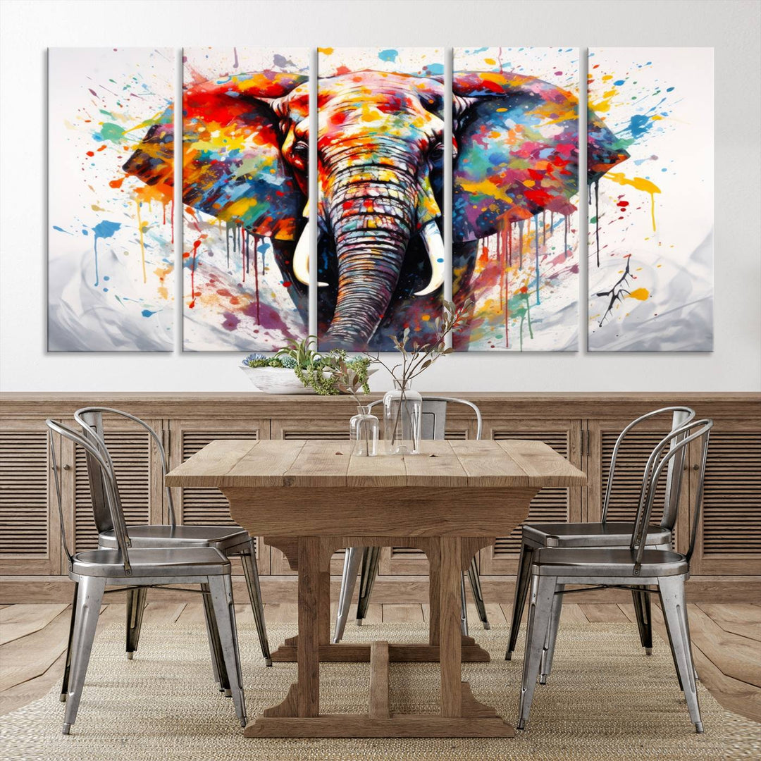 Impresión en lienzo de arte abstracto de pared de elefante de acuarela para decoración moderna del hogar, oficina, sala de estar y comedor