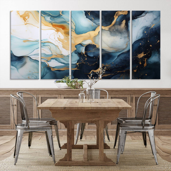 The living room is enhanced by the Marble Fluid Abstract Wall Art Canvas Print, which adds a touch of sophistication.