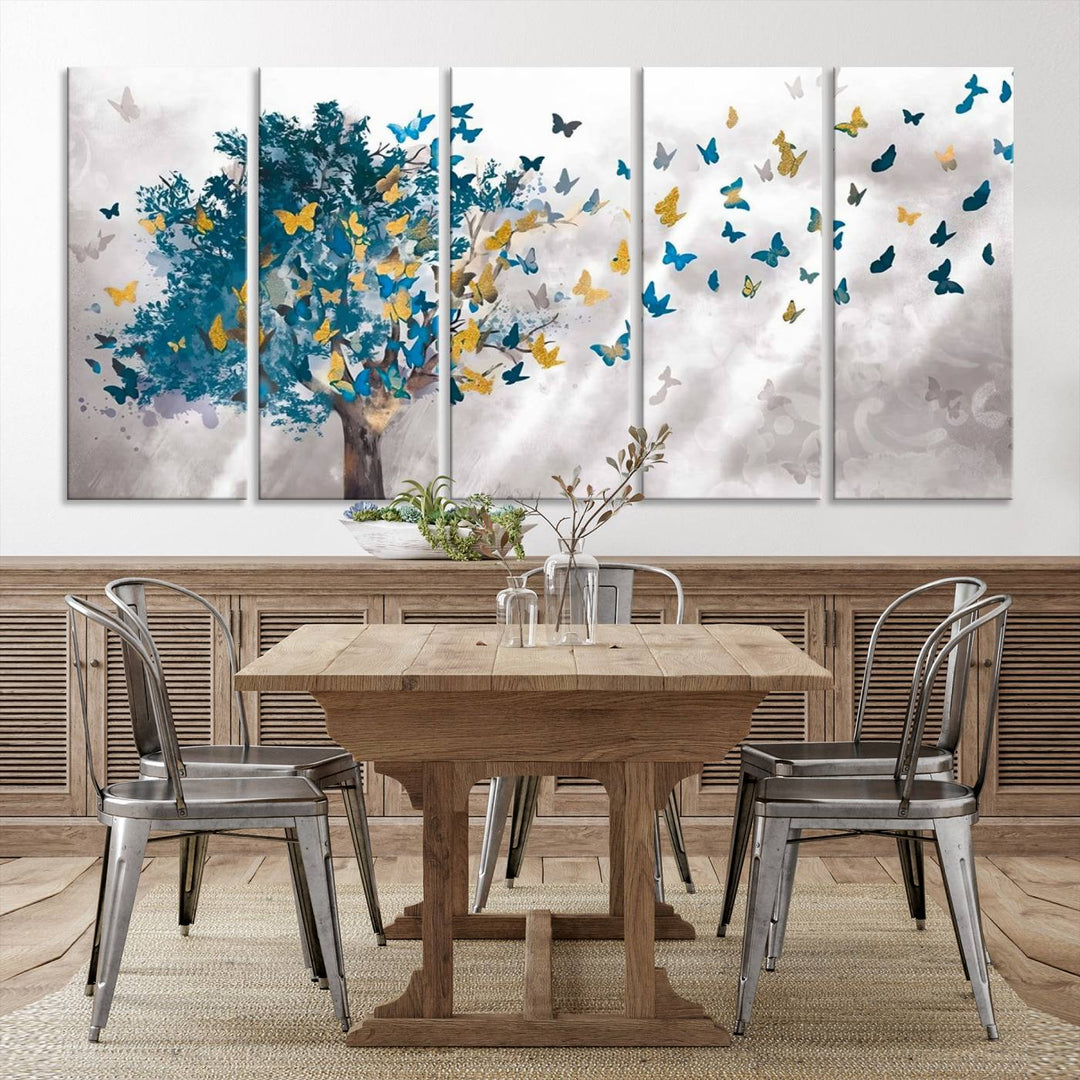 Tree Butterfly Abstract Tree and Butterfly Wall Art Canvas Print