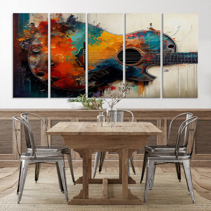 Abstract Guitar Wall Art Canvas | Vibrant Music-Inspired Art for Living Room or Studio | Colorful Music Decor Canvas Print