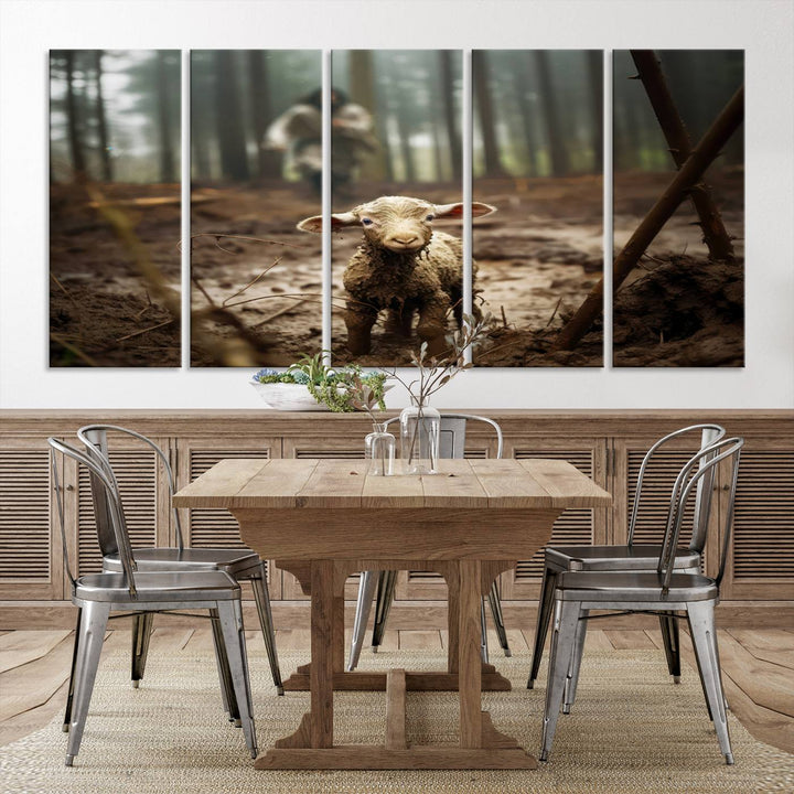 Jesus Running After a Lost Lamb Canvas Wall Art Print