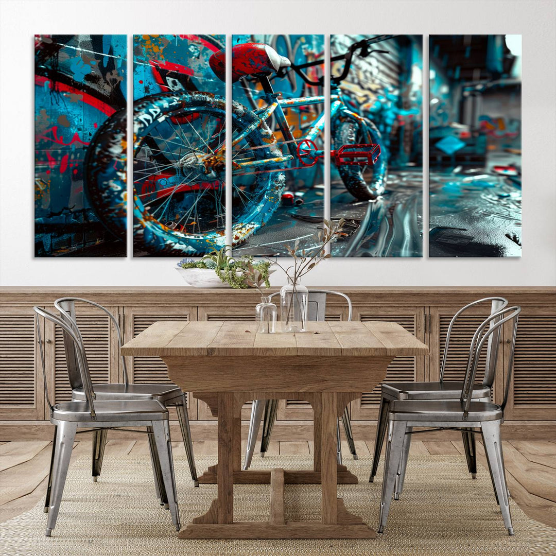 Bicycle Wall Art Canvas Print, Graffiti Wall Art Canvas Print