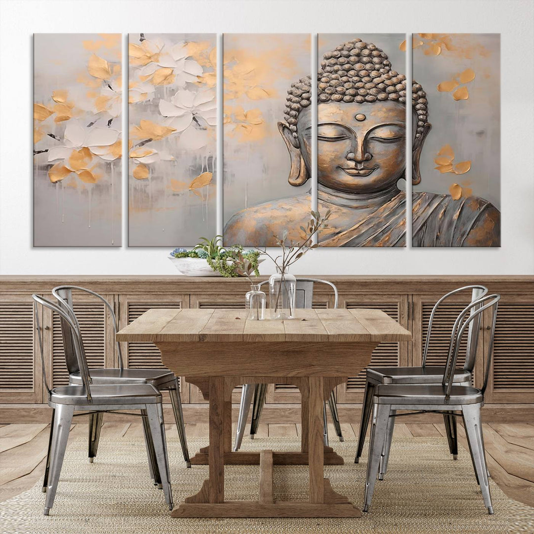 Abstract Buddha Statue Wall Art Canvas Print - Modern Meditation Decor for Living Room, Office, Yoga Studio