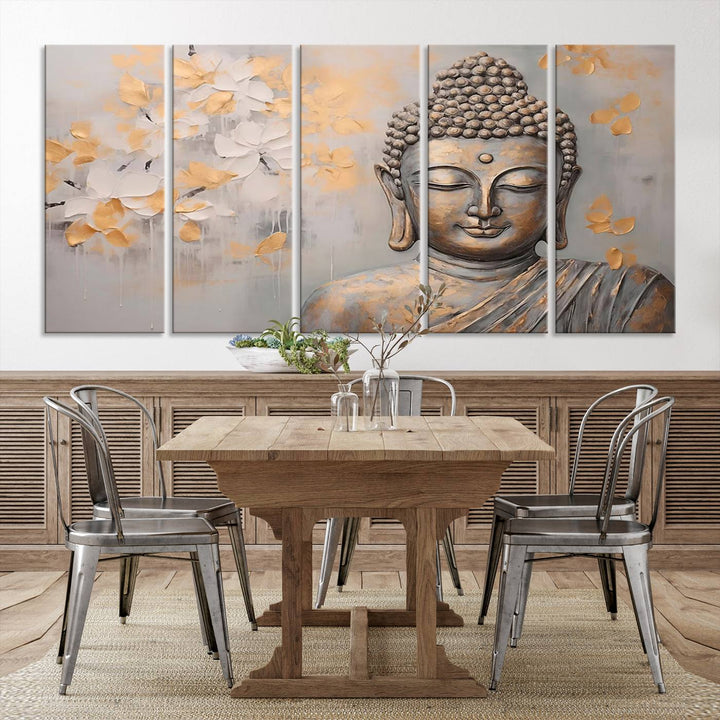 Abstract Buddha Statue Wall Art Canvas Print - Modern Meditation Decor for Living Room, Office, Yoga Studio