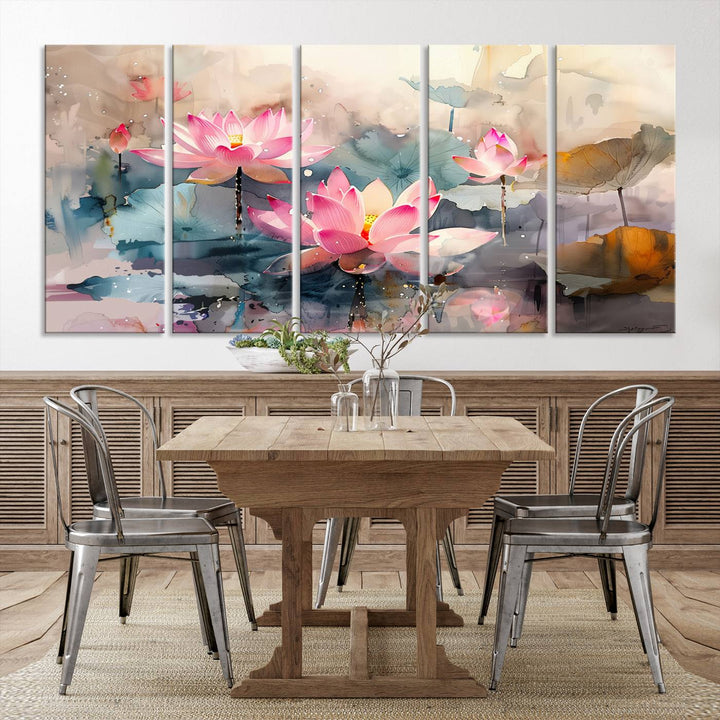 Abstract Watercolor Lotus Flower Wall Art Canvas Print