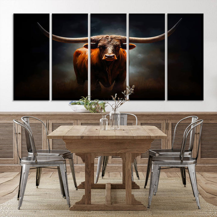 Longhorn Bull Wall Art Canvas Set – Bold Western Elegance for Rustic Home Décor