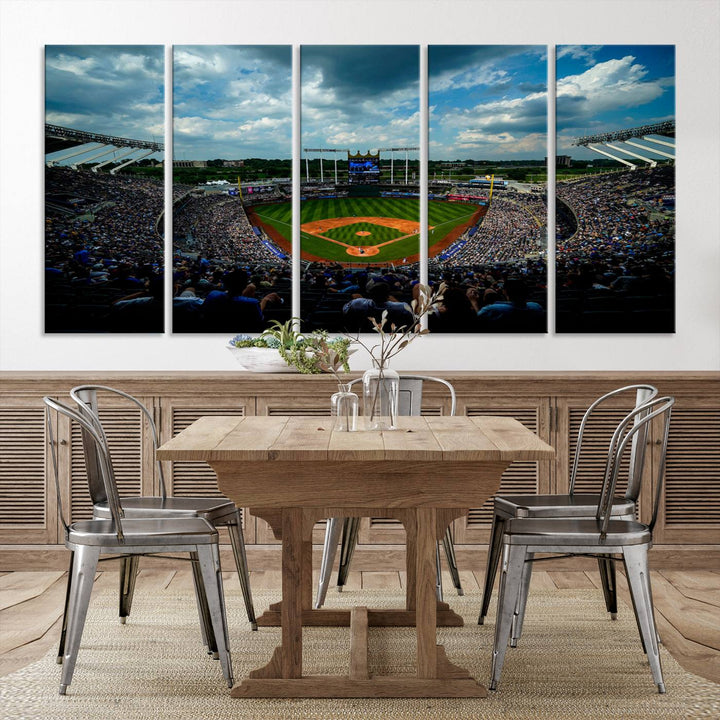 Kauffman Stadium Day Game Triple Canvas Wall Art - Kansas City Royals MLB Match