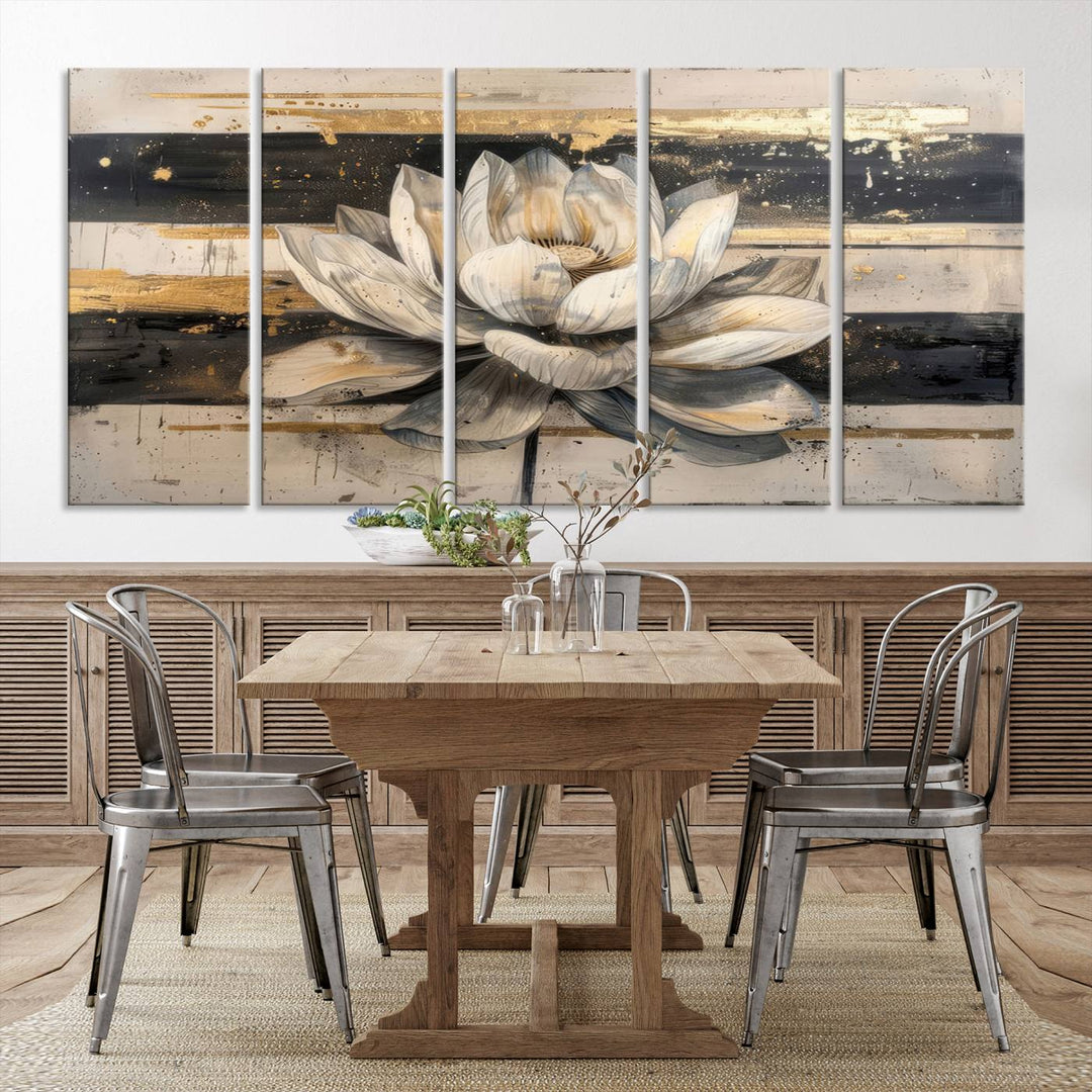 Abstract Lotus Flower Wall Art Canvas Print, Meditation Yoga Room Wall Art