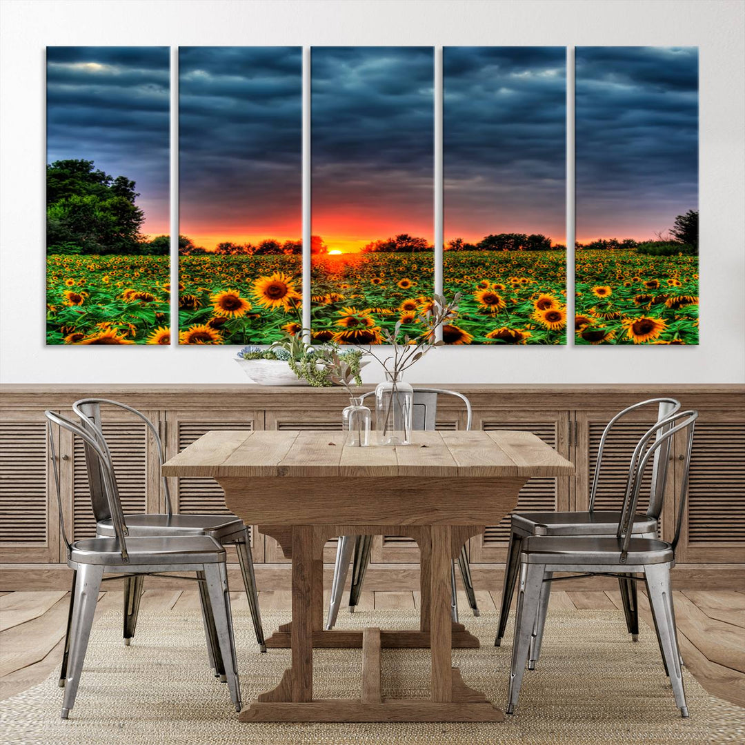 Golden Sunflower Field at Sunset – Breathtaking Sky and Vibrant Flowers, Ready to Hang Wall Art Canvas Print