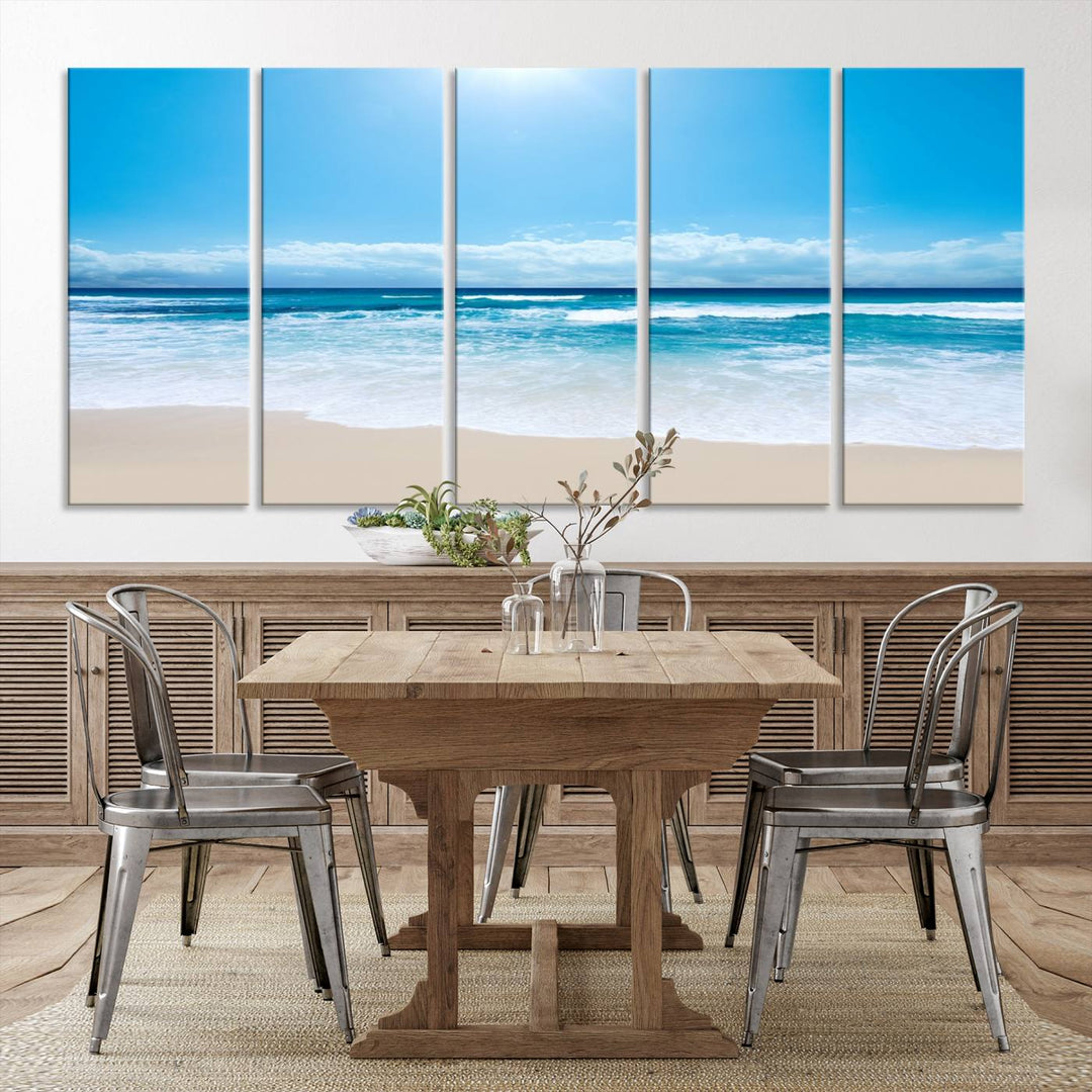 Lienzo decorativo para pared grande con estampado de mar y playa azul brillante