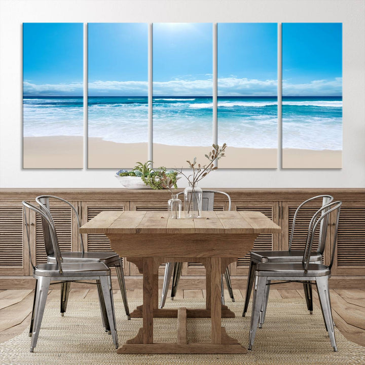 Wall Art Canvas Print Shiny Blue Sea and Beach