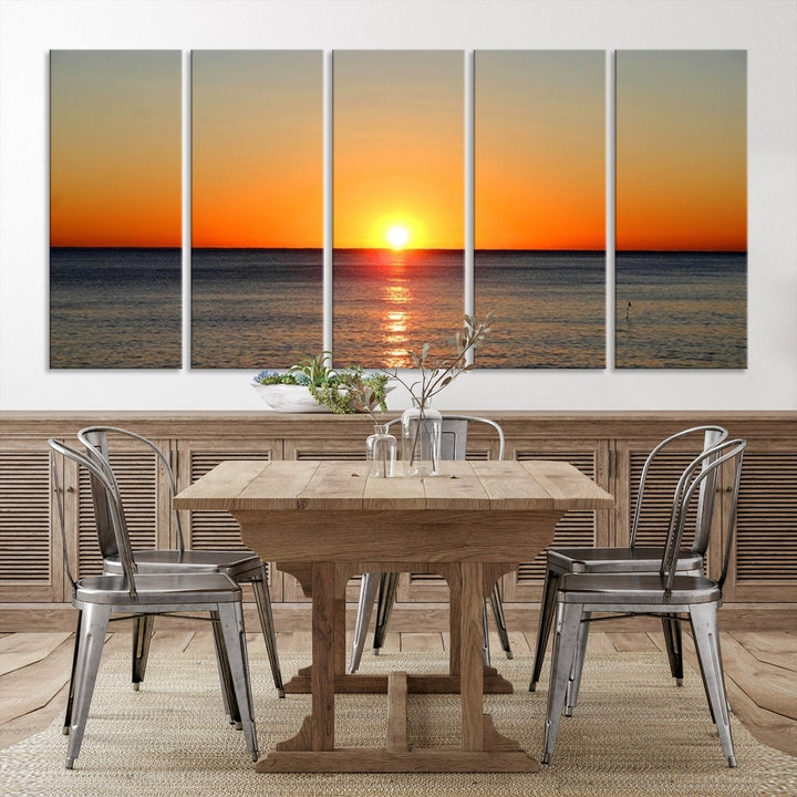 Golden Horizon Sunset Over Ocean Wall Art Canvas Print – Tropical Beach Canvas Wall Art – Giclee Print for Coastal Theme Decor Print