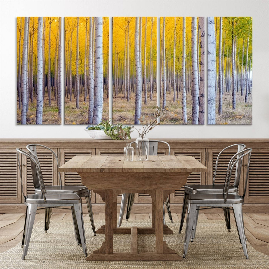 Birch Trees Forest in Autumn Wall Art Print