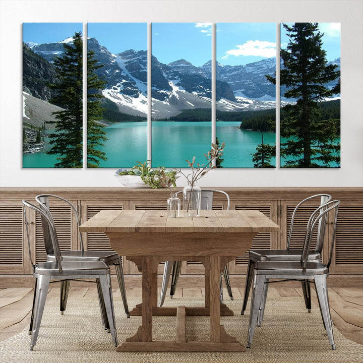 Canadian Rockies Moraine Lake Landscape Canvas Print, Turquoise Lake & Mountain View Wall Art, Ready to Hang Multi-Panel Giclee Canvas for Home Decor