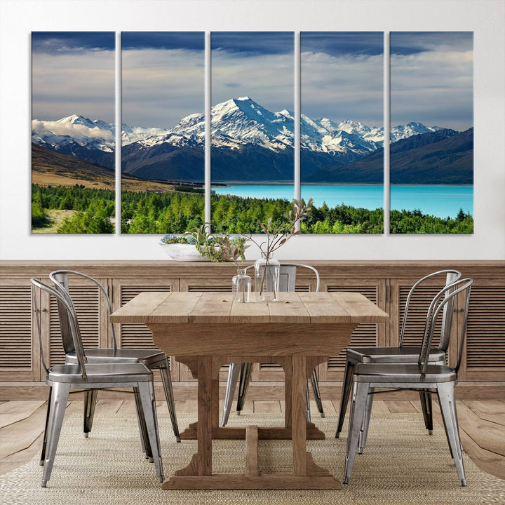 Mount Cook Breathtaking New Zealand Alpine Landscape Canvas Print, Snow-Capped Mountain and Lake Scene, Multi-Panel Wall Art, Ready to Hang Home Decor