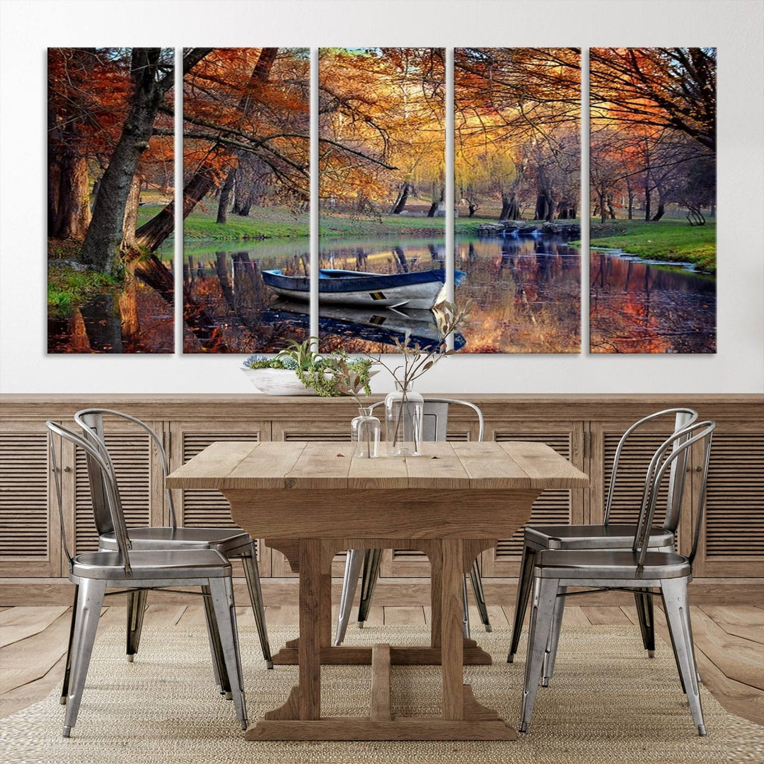 Wall Art Canvas Print Wonderful River in Forest Landscape in Autumn Wall Art Panels