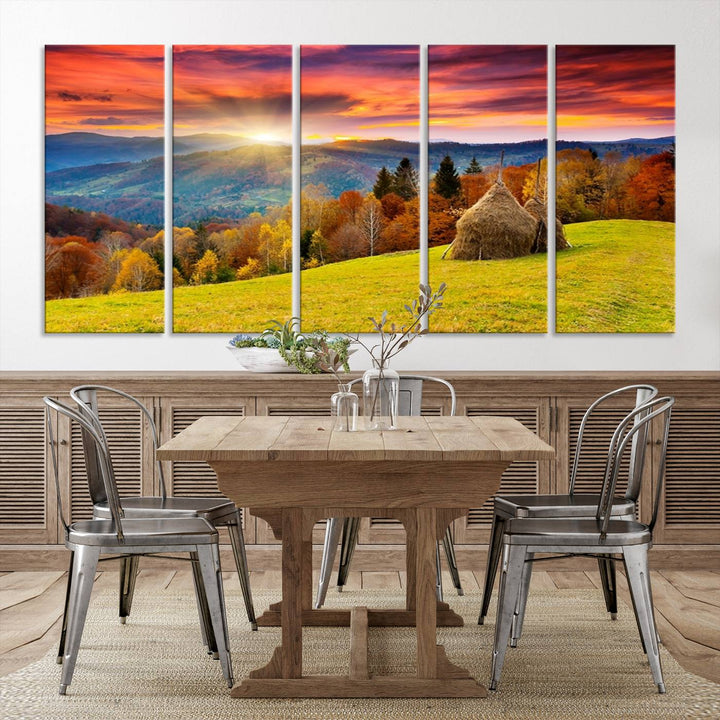 Impression sur toile de paysage d'art mural, tous les tons de vert au coucher du soleil