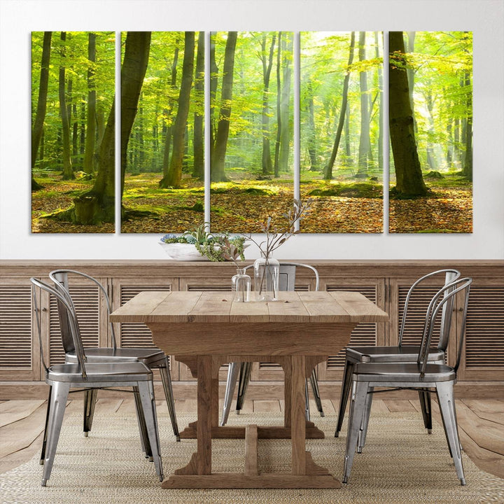 Impression sur toile de paysage d'art mural Soleil dans la forêt verte