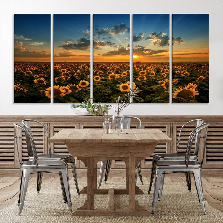 Sunflower Field Sunset Wall Art Canvas Print Wall Artwork