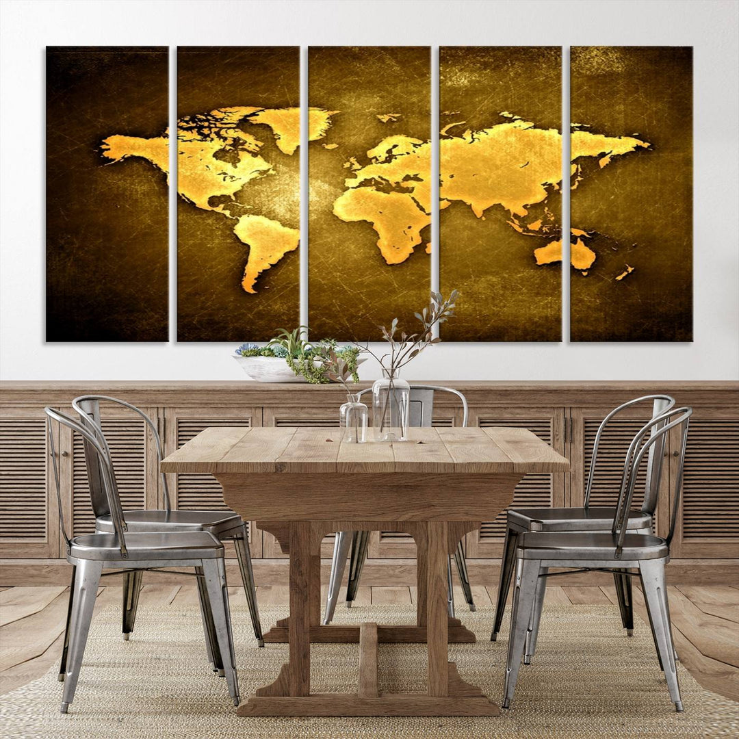 Yellow World Map on Metalic Yellow Background 