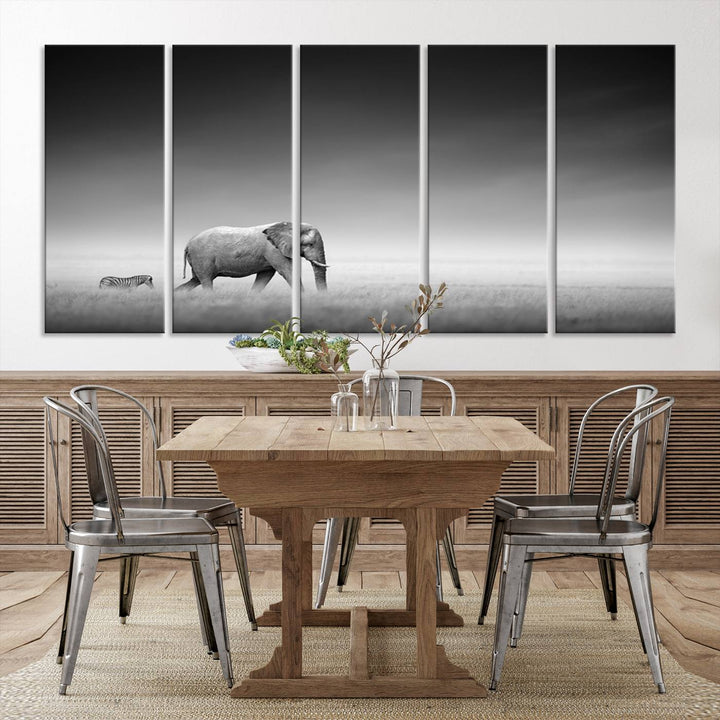 Elephant and Zebra Savannah Canvas Print