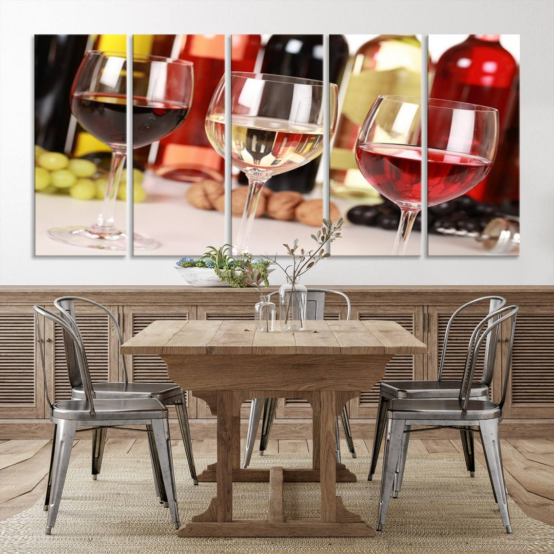 Wall Art Red, White and Rose Wine in Glass Canvas Print