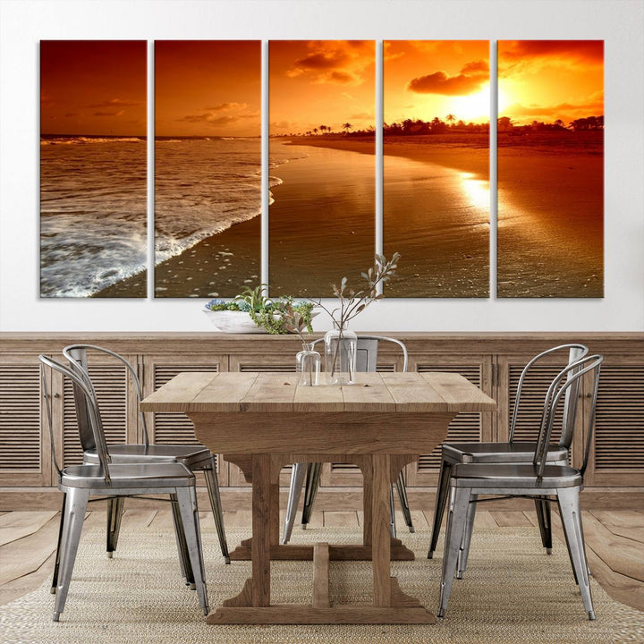 Arte de pared extra grande, hermoso paisaje de playa al atardecer en una isla tropical, impresión en lienzo