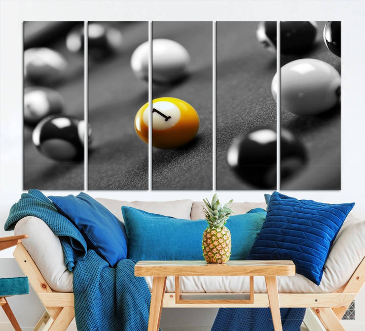 Boules de billard concept noir et blanc Impression sur toile