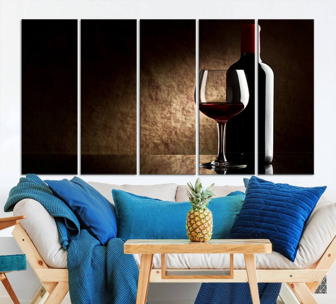 Wall Art Red Vine in Glass with Bottle Canvas Print Kitchen Cafe Restaurant