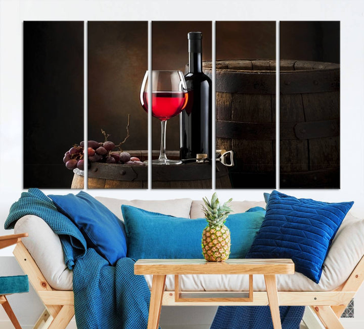 Wall Art Red Wine Bottle and Tun Canvas Print 