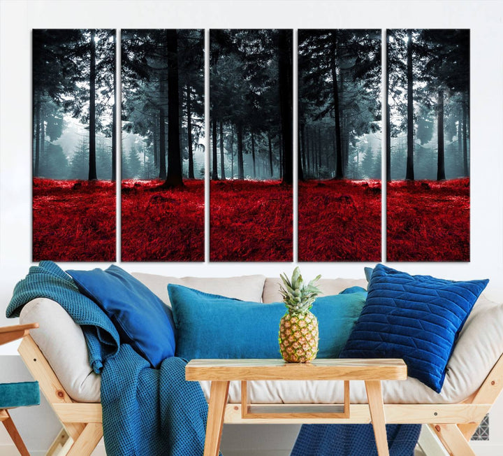 Bosque seductor con hojas rojas Impresión en lienzo Arte de pared grande Arte de lienzo de bosque Arte de paisaje de otoño Impresión de arte enmarcada