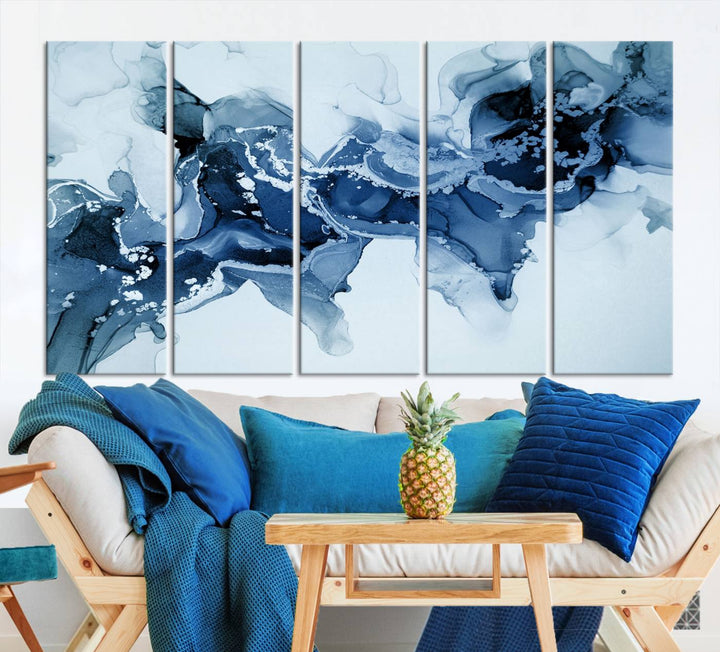 Ice Blue Marble Fluid Effect Wall Art Abstract Canvas Wall Art Print