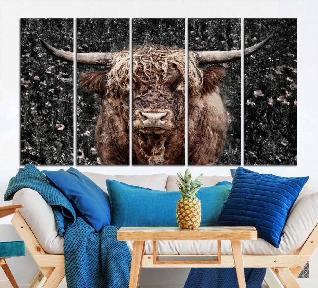 Scottish Highland Cow Cattle Art Print Farmhouse Wall Art Canvas Print