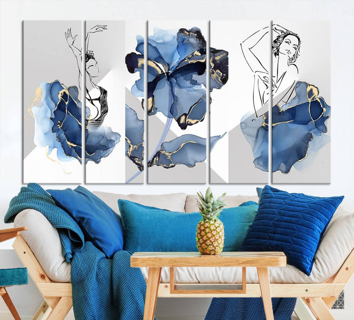 Watercolor Abstract Painting Artwork Walls Canvas Wall Art Print Blue Dancer