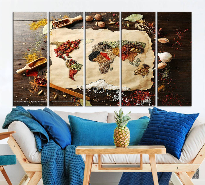 Spice World Map Artwork Canvas Wall Art Print World Map of Spices