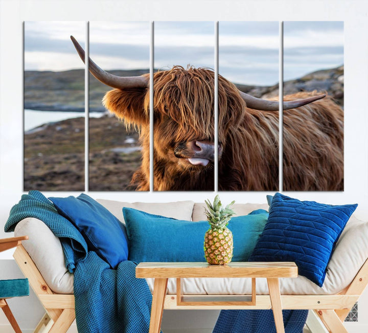 Cuddly Highland Cow Canvas Photo Wall Art Print Highlands Art Cute Animal Wall Art