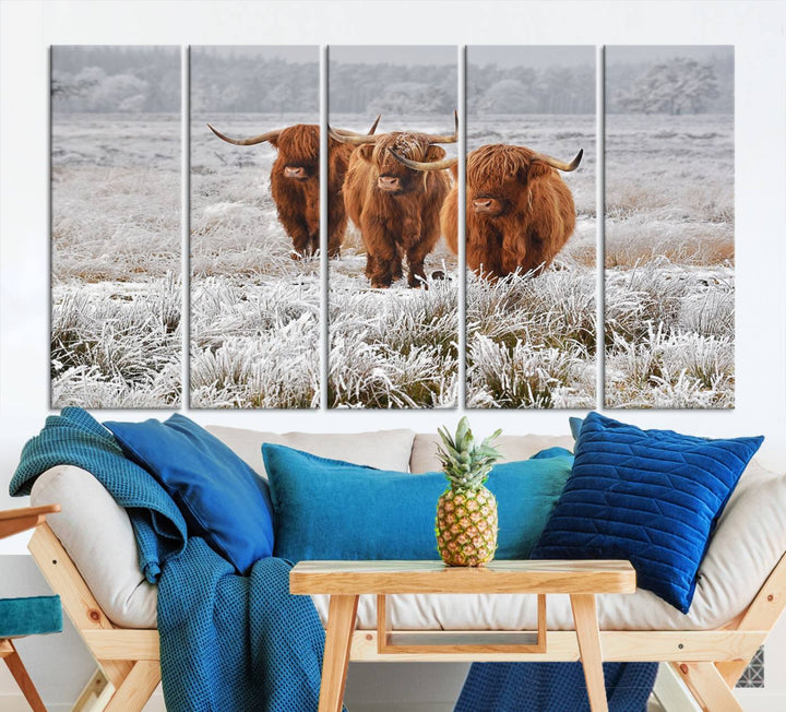 Highland Cows in Snow Canvas Art Highland Cattle Picture Art Farmhouse Art