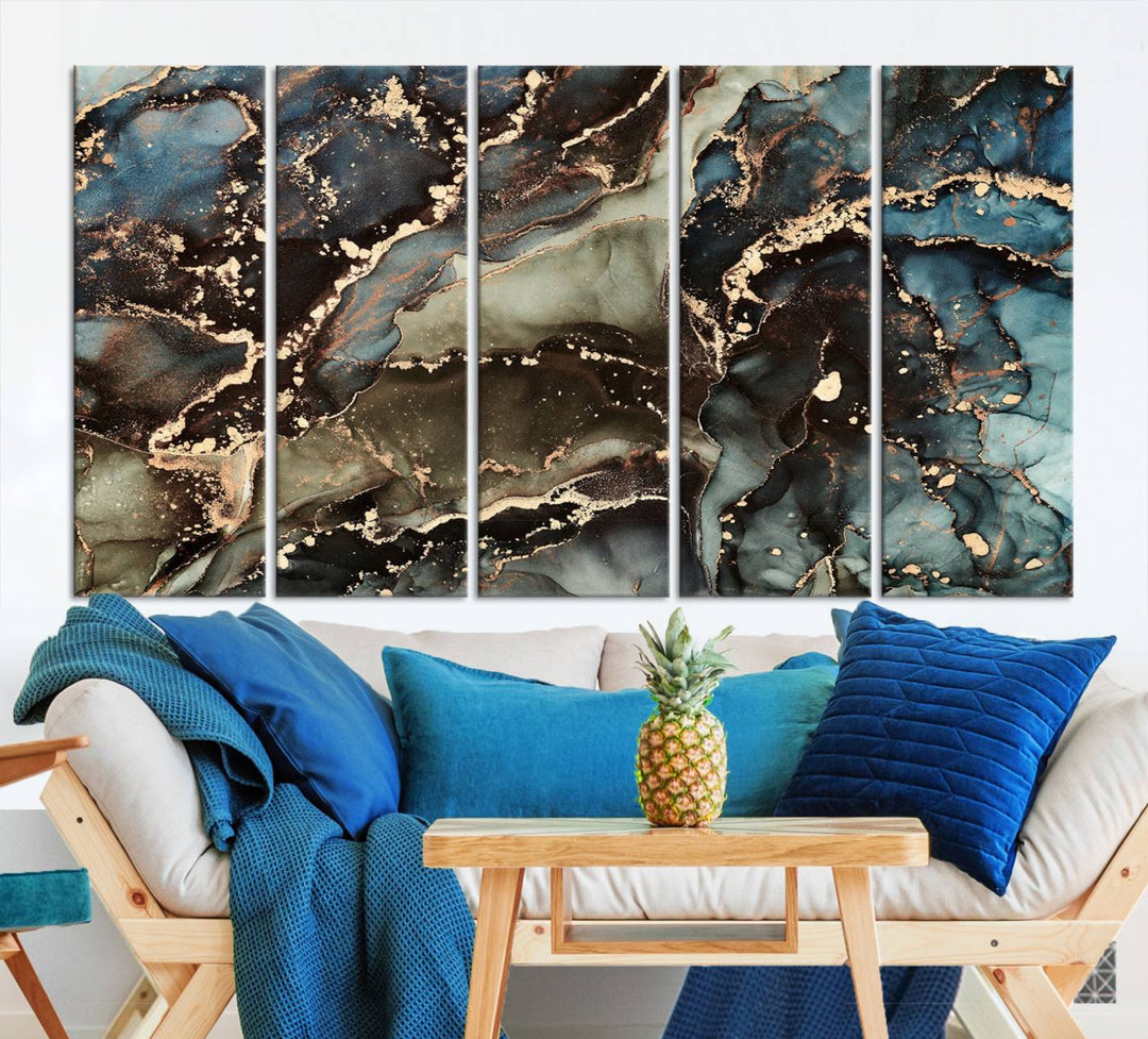 Black and Blue Marble Fluid Effect Wall Art Abstract Canvas Wall Art Print