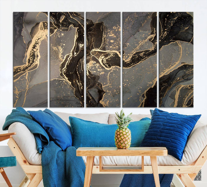 Gray Marble Fluid Effect Wall Art Abstract Canvas Wall Art Print