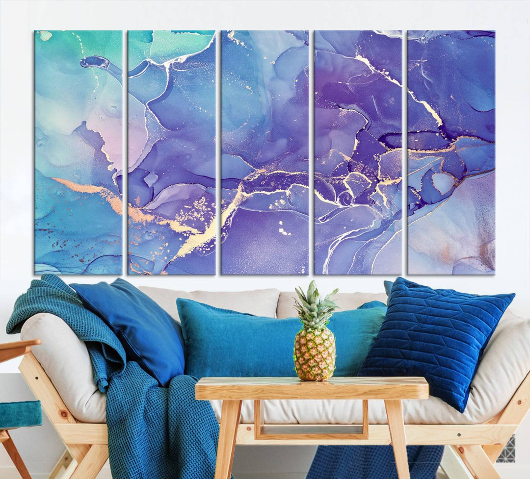 Blue and Purple Marble Fluid Effect Wall Art Abstract Canvas Wall Art Print