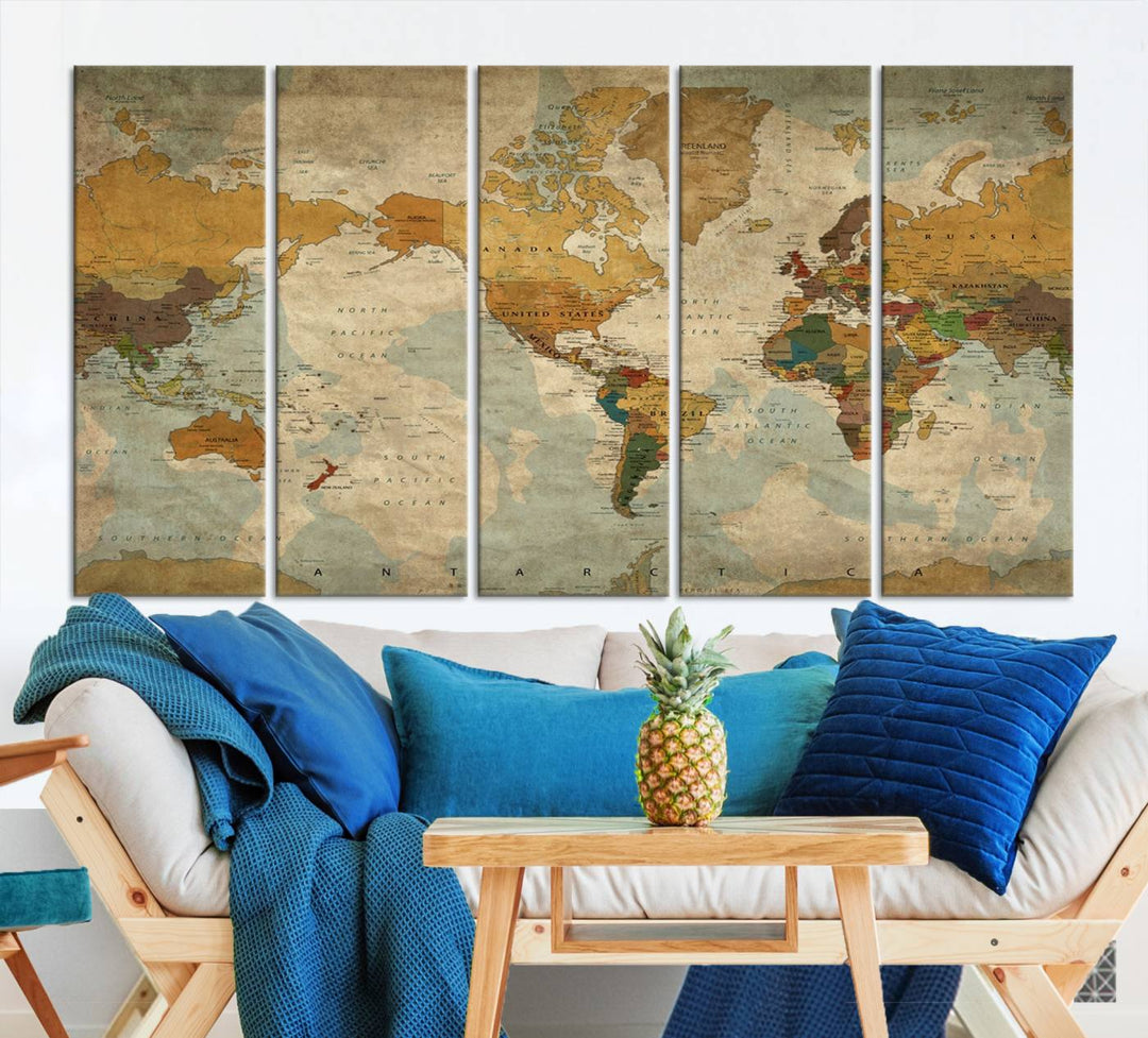 Sephia World Map Wall Art Multi Panel